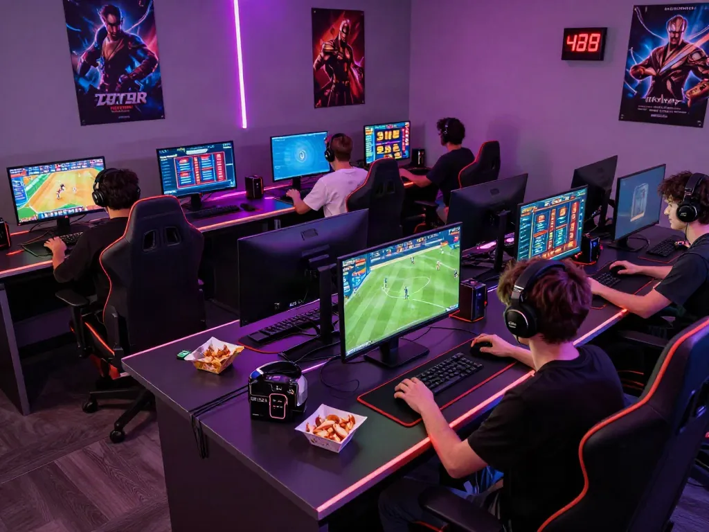 A group of friends engaging in online gaming at home showcasing the excitement of activities available on 1da88.it.com.