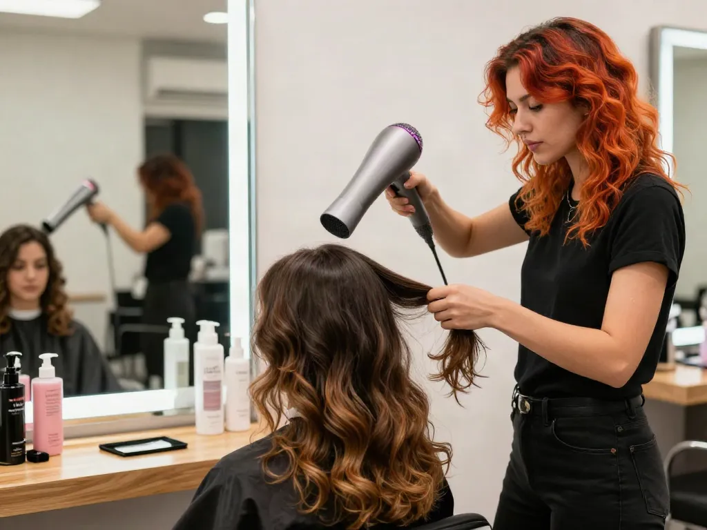 Die Verwendung des Laifen Haartrockners in einem modernen Schönheitssalon.