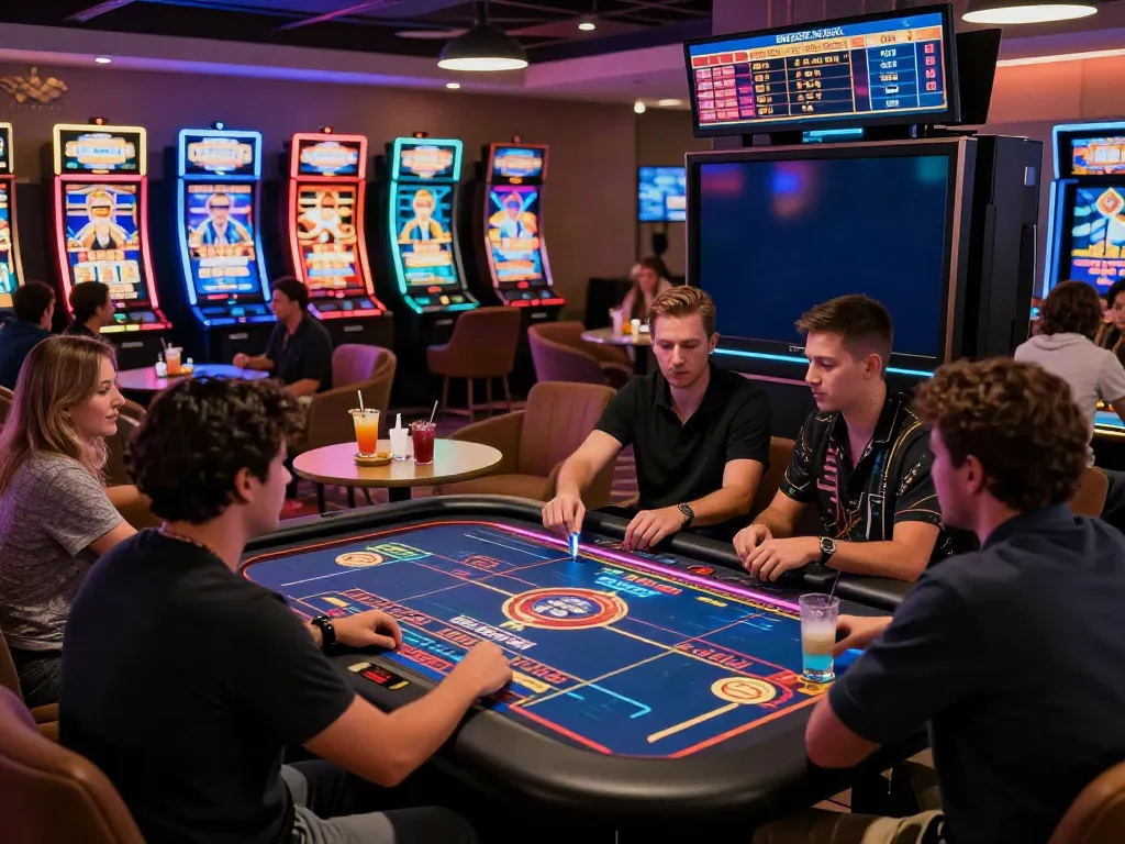 Exciting NBET online casino scene with players engaging in live games and vibrant slot machines.