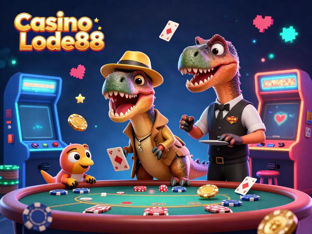 Experience Casino Lode88 with vibrant 3D cartoon illustration featuring unique gaming characters in action.