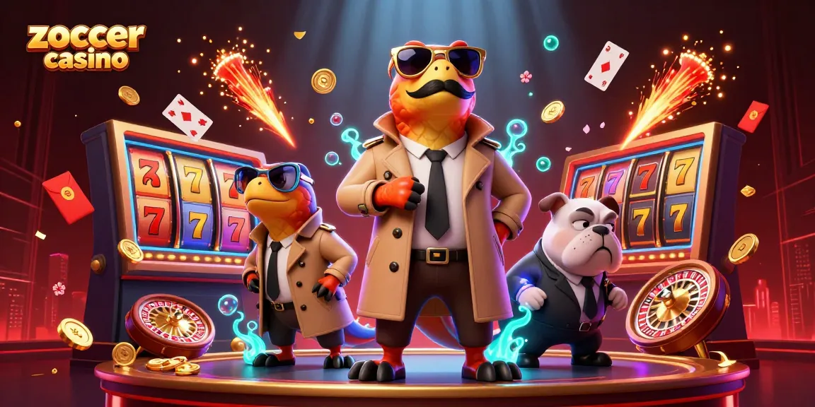 Zoccer casino reveals a trio of clever raptors entering a VIP lounge, surrounded by festive gaming elements and vibrant decor.